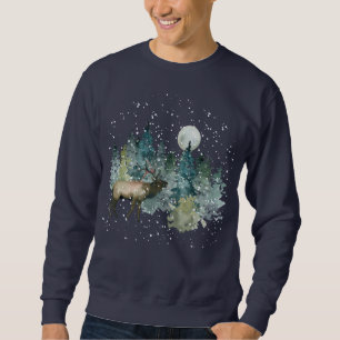 Sudadera Alce en bosque luna llena nevada festiva