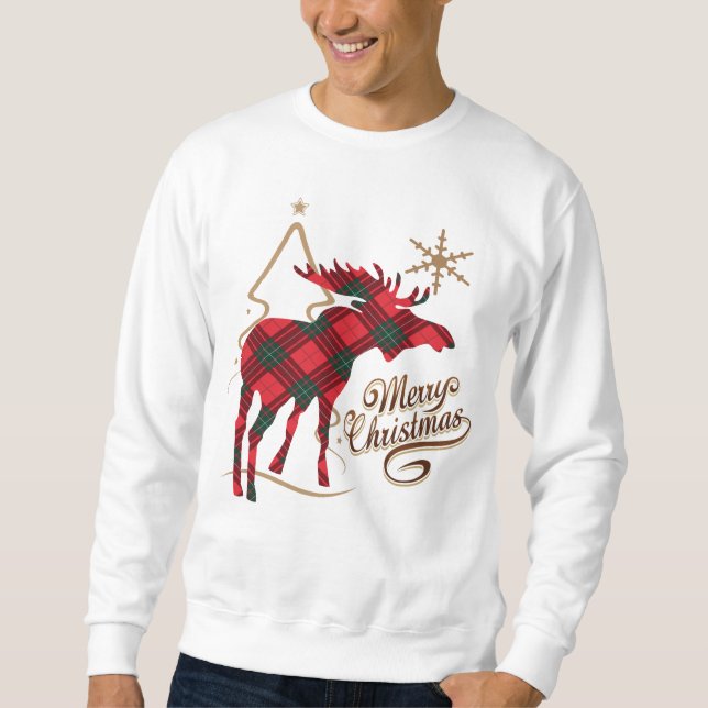 Sudadera Alces rojos de la tela escocesa del estilo rural (Anverso)