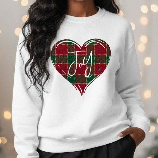 Sudadera Alegría Navidad Festejo Rojo & Verde Corazón Tartá (Joy Christmas Holiday Red & Green Heart Tartan Sweatshirt
)