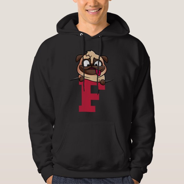 Sudadera Alfabeto de pug cutáneo, letra f, alfabeto de perr (Anverso)
