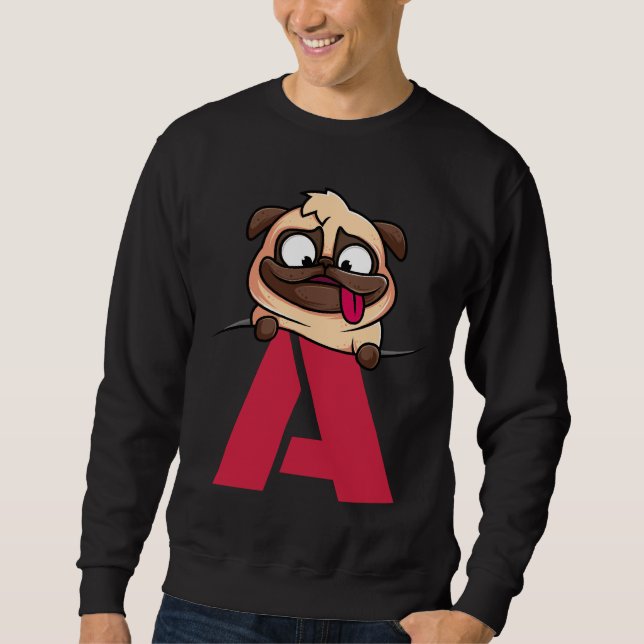 Sudadera Alfabeto de Pug Cute, letra a, alfabeto de perro C (Anverso)
