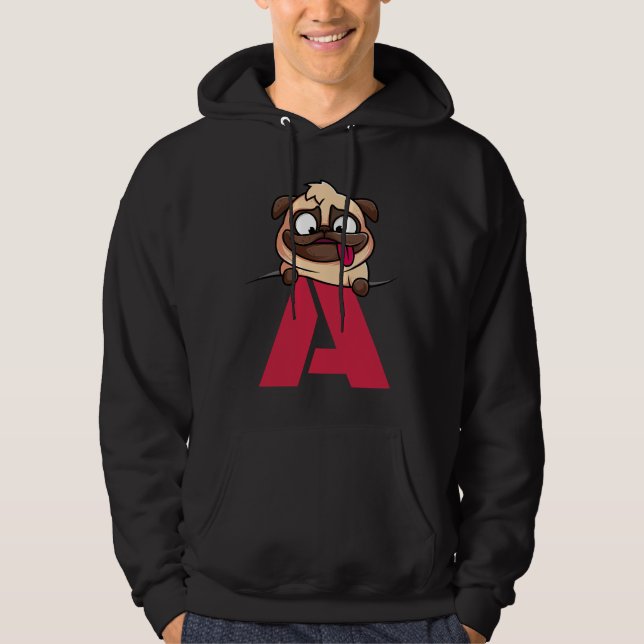 Sudadera Alfabeto de Pug Cute, letra a, alfabeto de perro C (Anverso)