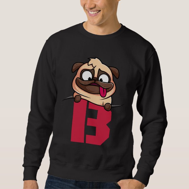 Sudadera Alfabeto de Pug Cuto, letra B, alfabeto perro Clás (Anverso)