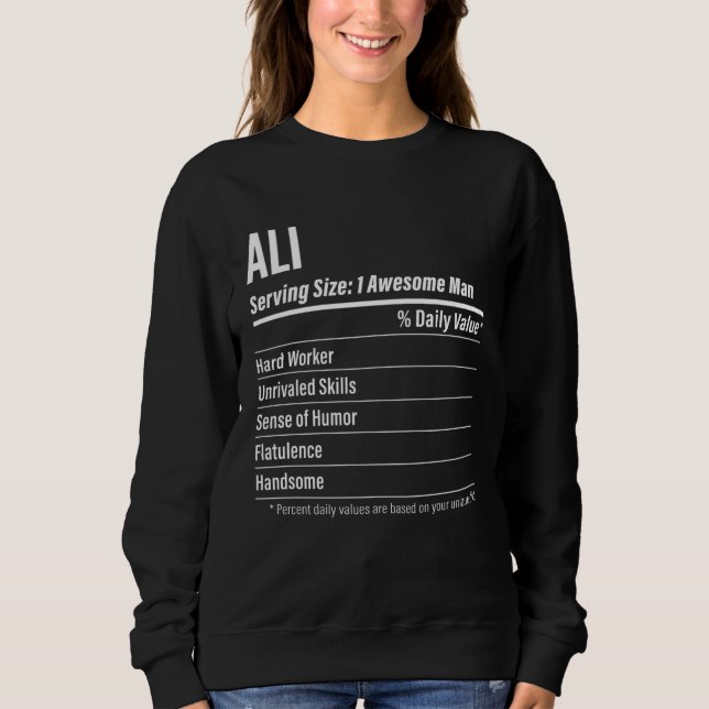 Sudadera Ali  Nutritional Facts Serving Size Calories (Anverso)