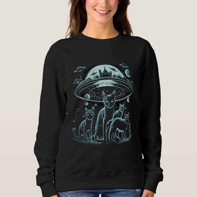 Sudadera Alien Abduction Cat Kitten UFO Spaceship Extraterr (Anverso)