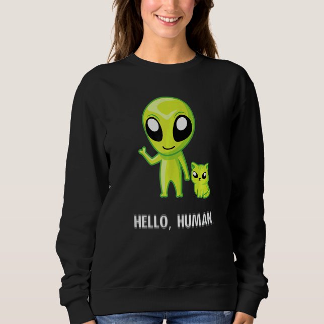 Sudadera Alien Cat Hello Human Ufo Kitten (Anverso)