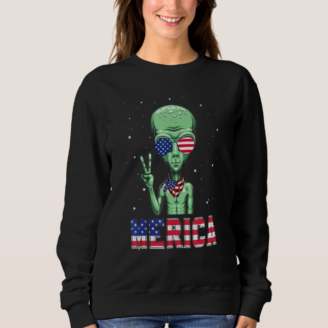 Sudadera Alien Merica 4 De Julio Día Mundial De La Ufo Vint (Anverso)