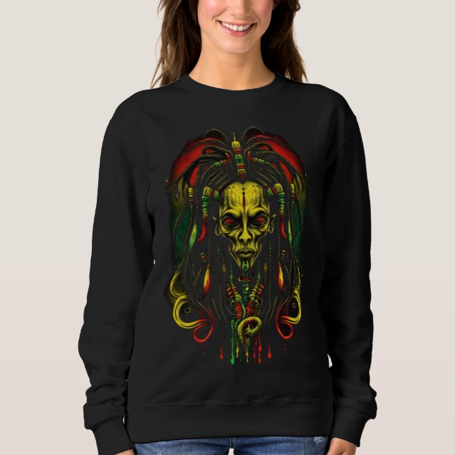 Sudadera Alien Rasta Rastafarian Rastafari UFO Extraterrest (Anverso)