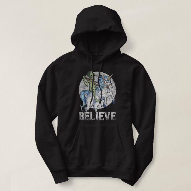 Sudadera Alien Riding Unicorn Believe T UFO Boys Kids Men 1 (Diseño del anverso)