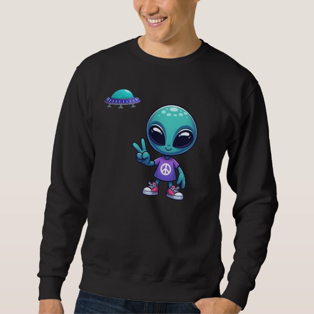 Sudadera Alien y barco espacial por la paz (Anverso)
