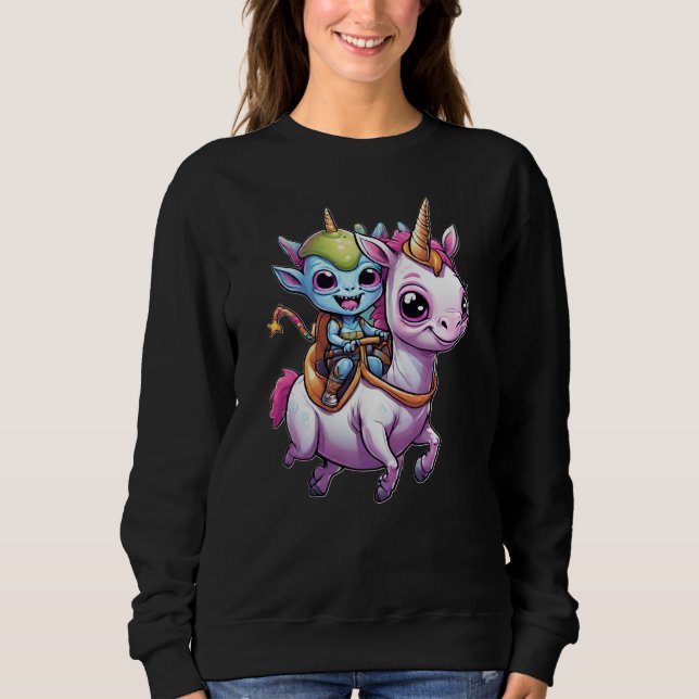 Sudadera Alienígena espacial Cute montado en unicornio dive (Anverso)