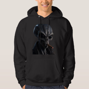 Sudadera Alienígena Gris Genial Fumando Puro - Arte de Cien
