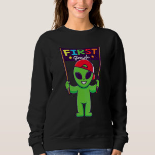 Sudadera Alienígena Lindo de 1er Grado Sosteniendo Pizarra