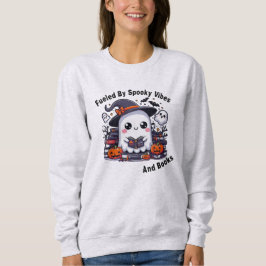 Sudadera Alimentado Por Espeluznantes Vibes Y Libros Hallow