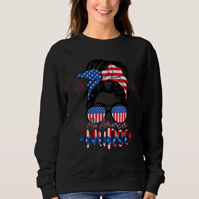 Sudadera All American Nurse Women American Flag 4th of July (Anverso)