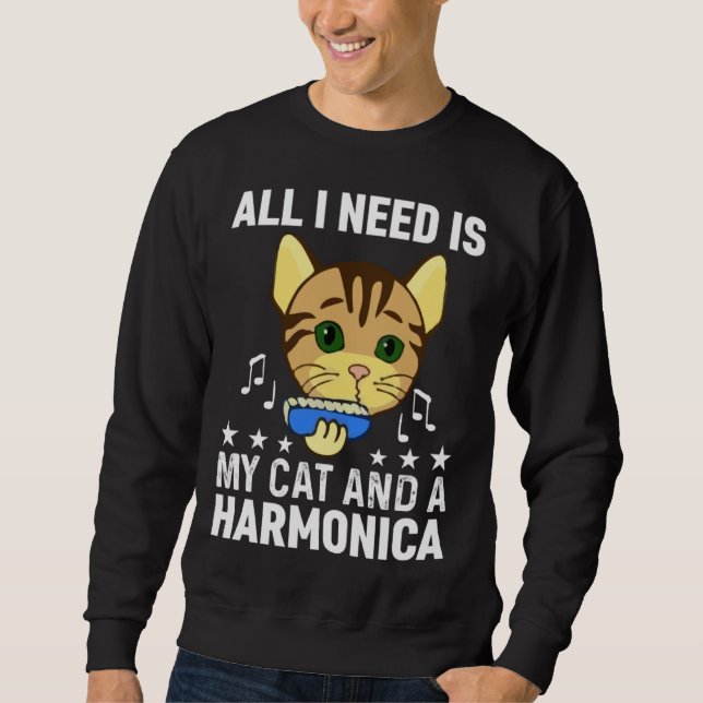 Sudadera All I Need Is My Cat And A Harmonica Musician And  (Anverso)