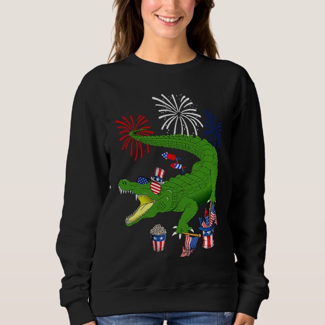 Sudadera Alligator Holding American Flag Sunglasses Happy 4 (Anverso)