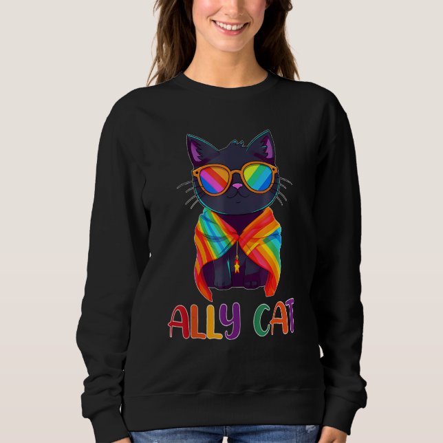 Sudadera Ally Cat LGBT Gay Rainbow Pride Flag  Cat  2 (Anverso)