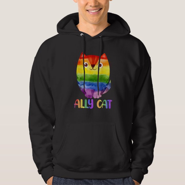 Sudadera Ally Cat LGBT Gay Rainbow Pride Flag  Cat  4 (Anverso)