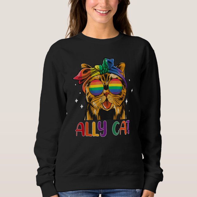 Sudadera Ally Cat LGBT Gay Rainbow Pride Flag Funny Cat Lov (Anverso)