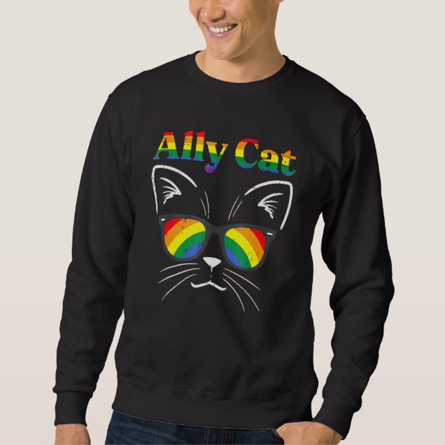 Sudadera Ally Cat Rainbow Sunglasses LGBT Gay Pride Kitty A (Anverso)