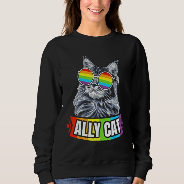 Sudadera Ally Cat Straight LGBT Supporter Gay Pride Ally Ra (Anverso)