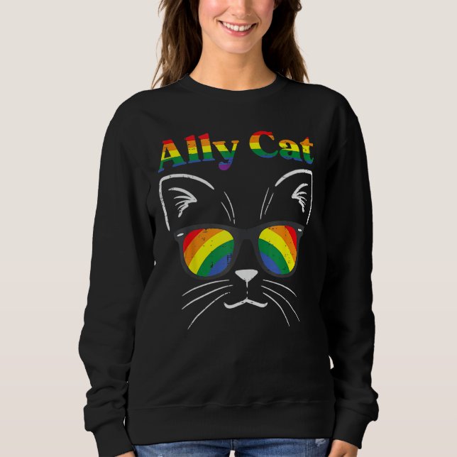 Sudadera Ally Cat Sunglasses Gay Rainbow Pride LGBT Support (Anverso)