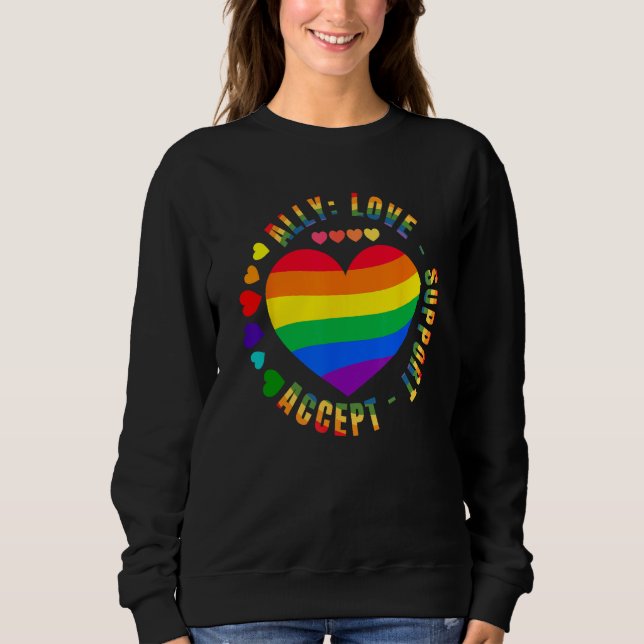 Sudadera Ally Love Support Accept LGBTQ+ Rainbow Heart Gay  (Anverso)