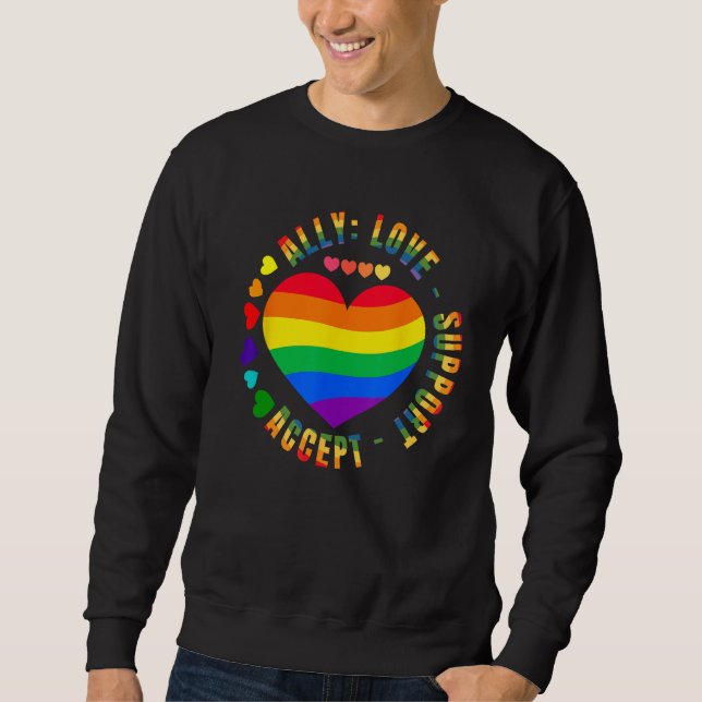 Sudadera Ally Love Support Accept LGBTQ+ Rainbow Heart Gay  (Anverso)