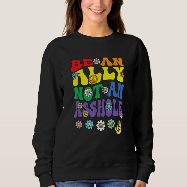 Sudadera Ally Pride Rainbow  Retro Groovy LGBTQ Say Gay (Anverso)