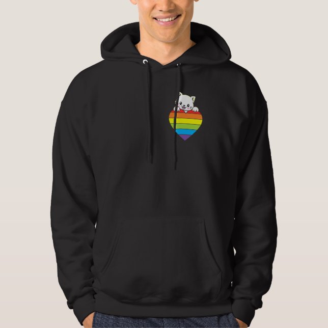 Sudadera Ally Rainbow Heart Cat LGBTQ Community Pride Gende (Anverso)