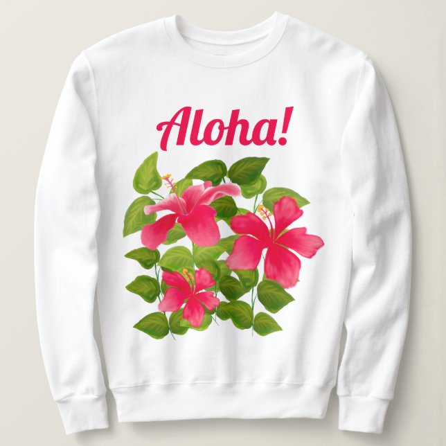 Sudadera ¡Aloha! Hibiscus Pink Hawaiian (Anverso del diseño)