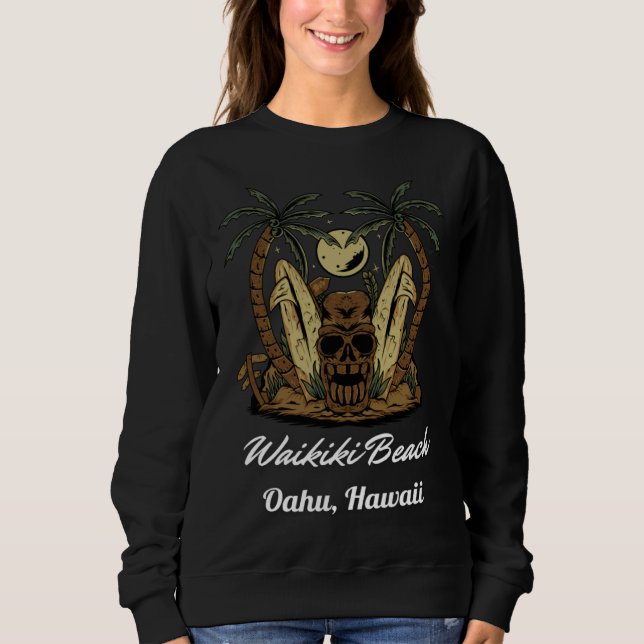 Sudadera Aloha State Waikiki Beach Oahu Longboard Surfing (Anverso)