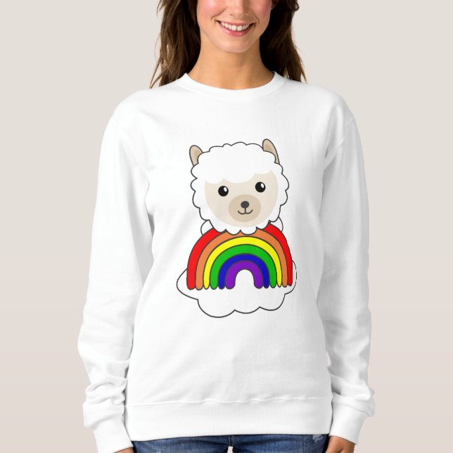 Sudadera Alpaca Arcoiris Dulce Animales Coloridos Dulces (Anverso)