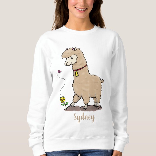 Sudadera Alpaca feliz con personalizado de mariposa (Anverso)