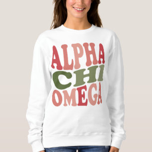 Sudadera Alpha Chi Omega Gráfico Retro Apilado Groovy