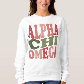 Sudadera Alpha Chi Omega Gráfico Retro Apilado Groovy