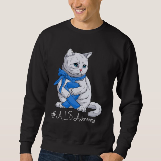 Sudadera ALS Awareness Month Blue Ribbon Cat (Anverso)