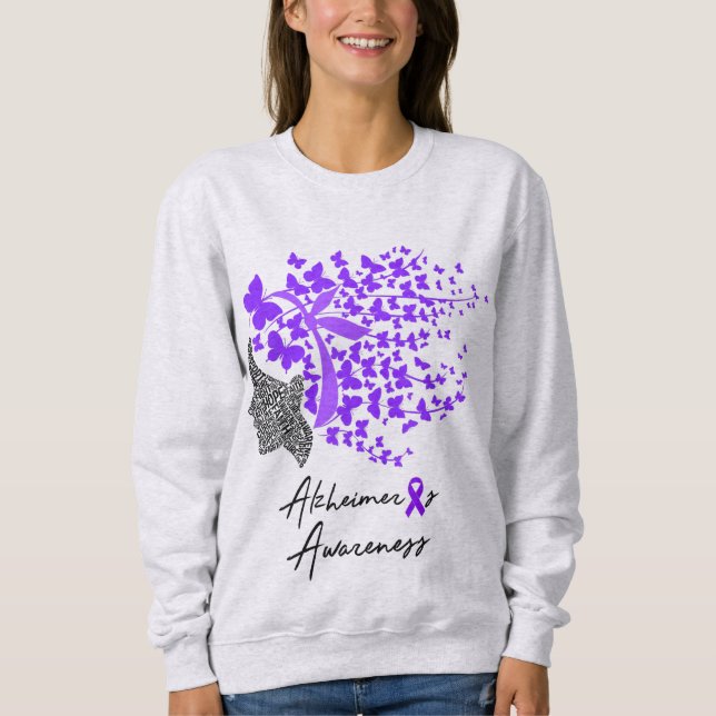 Sudadera Alzheimer's Awareness Butterfly Swirl & Word Art (Anverso)