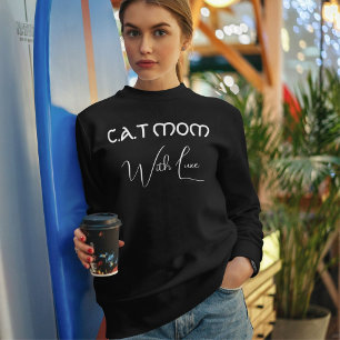 Sudadera Ama de gato negra con guión blanco personalizado p