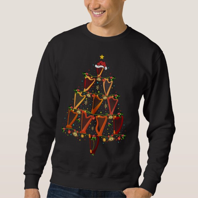 Sudadera Amante de la música Harp Navidades de Santa Hat Ha (Anverso)