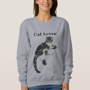 Sudadera Amante de los gatos Arte de gato gris y blanco Tex