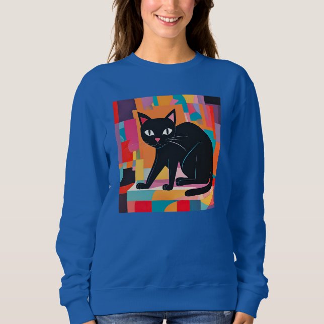 Sudadera Amante del gato, línea geométrica colorida (Anverso)