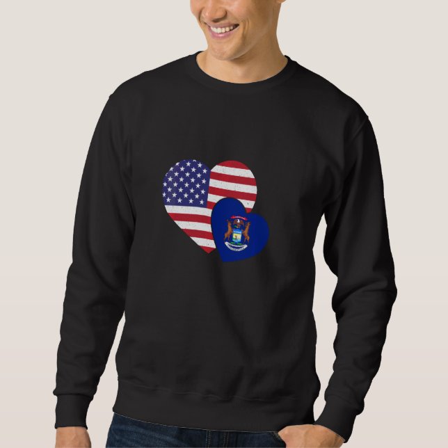 Sudadera Amantes De Ee.Uu. Y Michigan, Bandera Local, Coraz (Anverso)