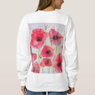 Sudadera Amapola roja patrón floral de arte acuarela