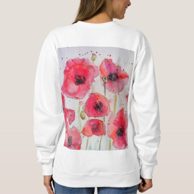 Sudadera Amapola roja patrón floral de arte acuarela (Reverso)