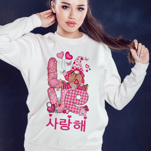 Sudadera Amar el gnome coreano rosado de San Valentín (Subido por el creador)