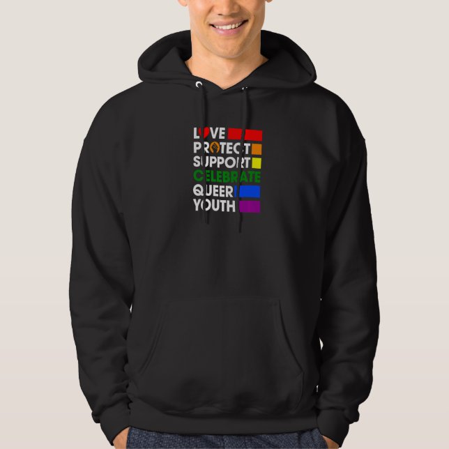 Sudadera Amar Proteger Apoyo Celebrar La Juventud Queer Lgb (Anverso)