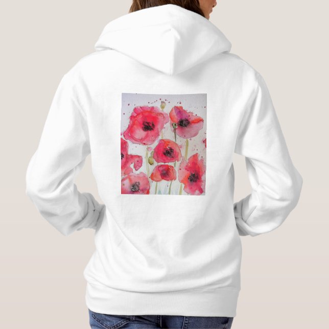 Sudadera Amaranto rojo arte floral acuarela patrón de flore (Reverso)