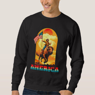 Sudadera America Dude Riding On A Buffalo Drinking Beer Wit